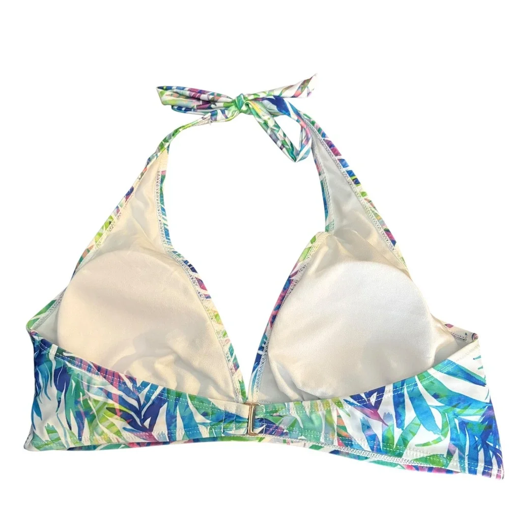 Nicole Miller Studio Swimsuit Bikini Top Size Med Multicolor Palm Print Halter‎